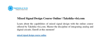 mixed signal design course online takshila vlsi