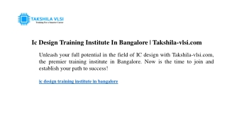 ic design training institute in bangalore