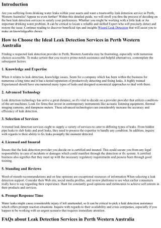 The best way to Choose the Ideal Leak Detection Provider in Perth Western Austra