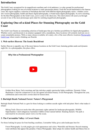 Discovering Distinct Places for Spectacular Digital Photography on the Gold Coas