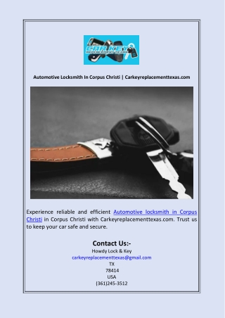 Automotive Locksmith In Corpus Christi  Carkeyreplacementtexas.com