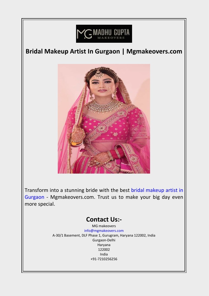 bridal makeup artist in gurgaon mgmakeovers com