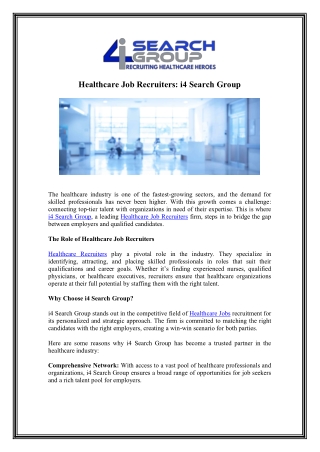Top Healthcare Job Recruiters - i4 Search Group