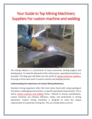Your Guide to Top Mining Machinery Suppliers For custom machine and welding