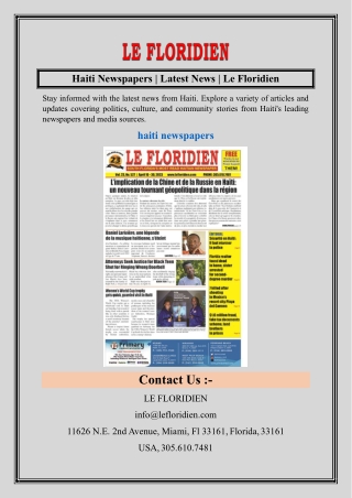 Haiti Newspapers  Latest News  Le Floridien