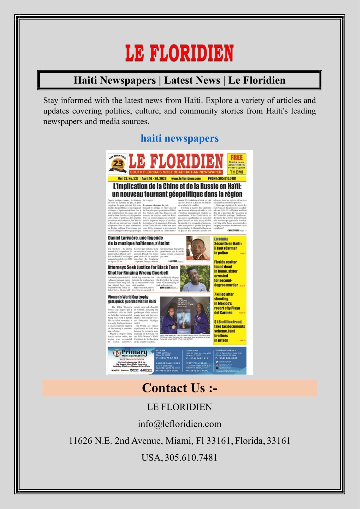 haiti newspapers latest news le floridien