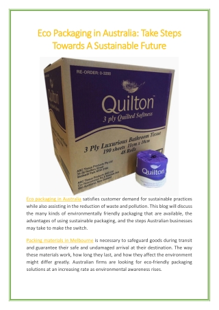Eco Packaging in Australia Take Steps Towards A Sustainable Future