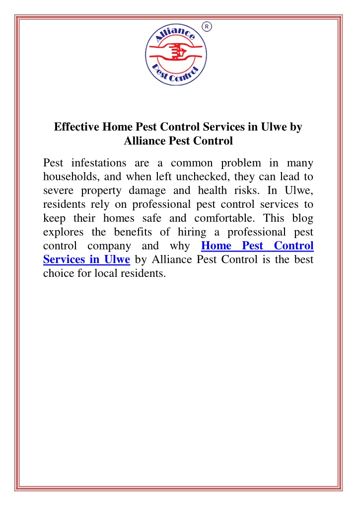 Ppt Effective Home Pest Control Services In Ulwe By Alliance Pest Control Powerpoint