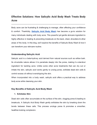 Effective Solutions_ How Salicylic Acid Body Wash Treats Body Acne