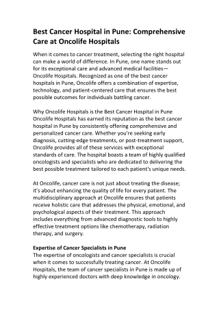 Best Cancer Hospital in Pune | Oncolife Hospitals - Expert Cancer Care & PET CT