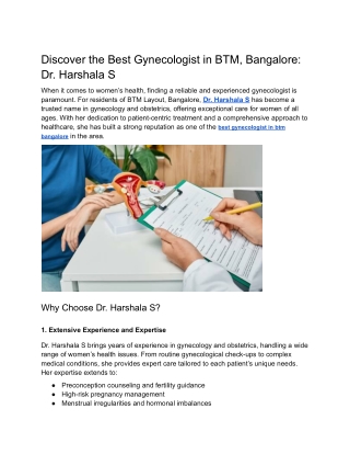 Discover the Best Gynecologist in BTM, Bangalore