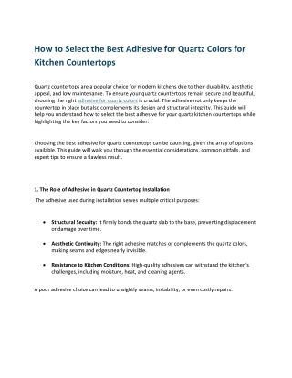 How to Select the Best Adhesive for Quartz Colors for Kitchen Countertops