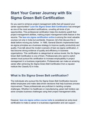 start your career journey with six sigma green