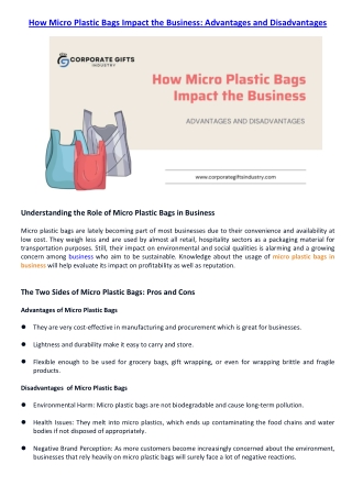How Micro Plastic Bags Impact the Business Advantages and Disadvantages