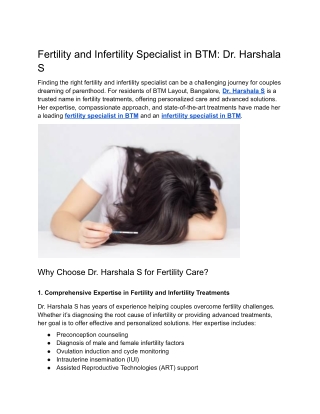 Fertility and Infertility Specialist in BTM