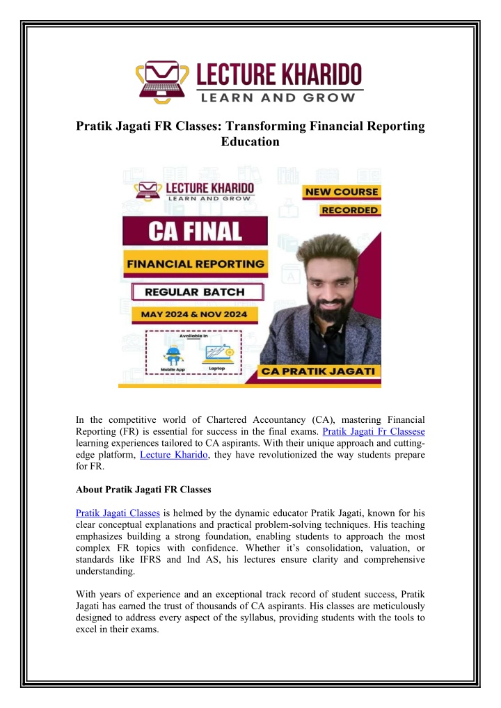 pratik jagati fr classes transforming financial