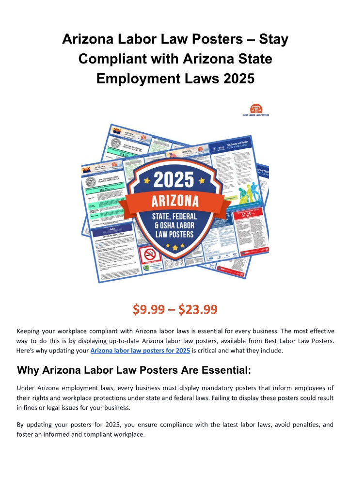 PPT Arizona Labor Law Posters OSHA, Minimum Wage, and More