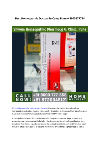 Best Homeopathic Doctors in Camp Pune – 8600277724