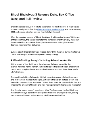 Bhool Bhulaiyaa 3 Release Date, Box Office Buzz, and Full Review