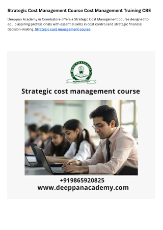 Strategic Cost Management Course Cost Management Training in CBE