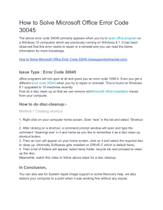 how to solve microsoft office error code 30045