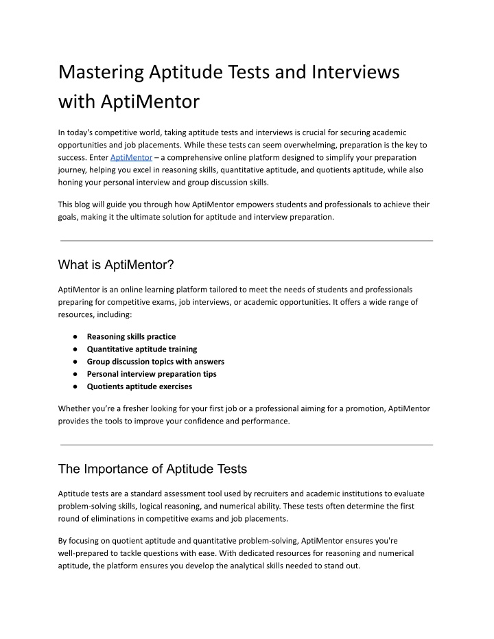 mastering aptitude tests and interviews with