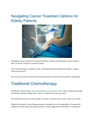 Navigating Cancer Treatment Options for Elderly Patients