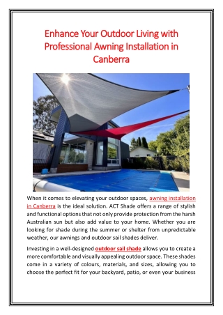 Enhance Your Outdoor Living with Professional Awning Installation in Canberra