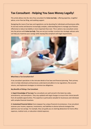 Tax Consultant - Helping You Save Money Legally!