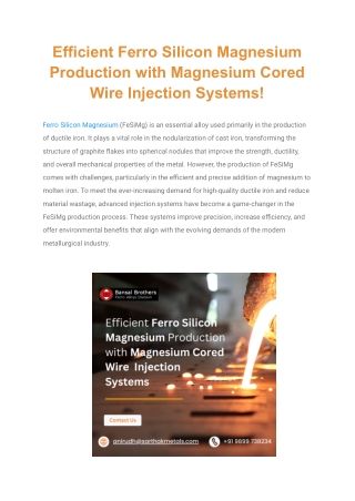 efficient ferro silicon magnesium production with