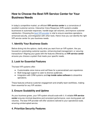 how to choose the best ivr service center