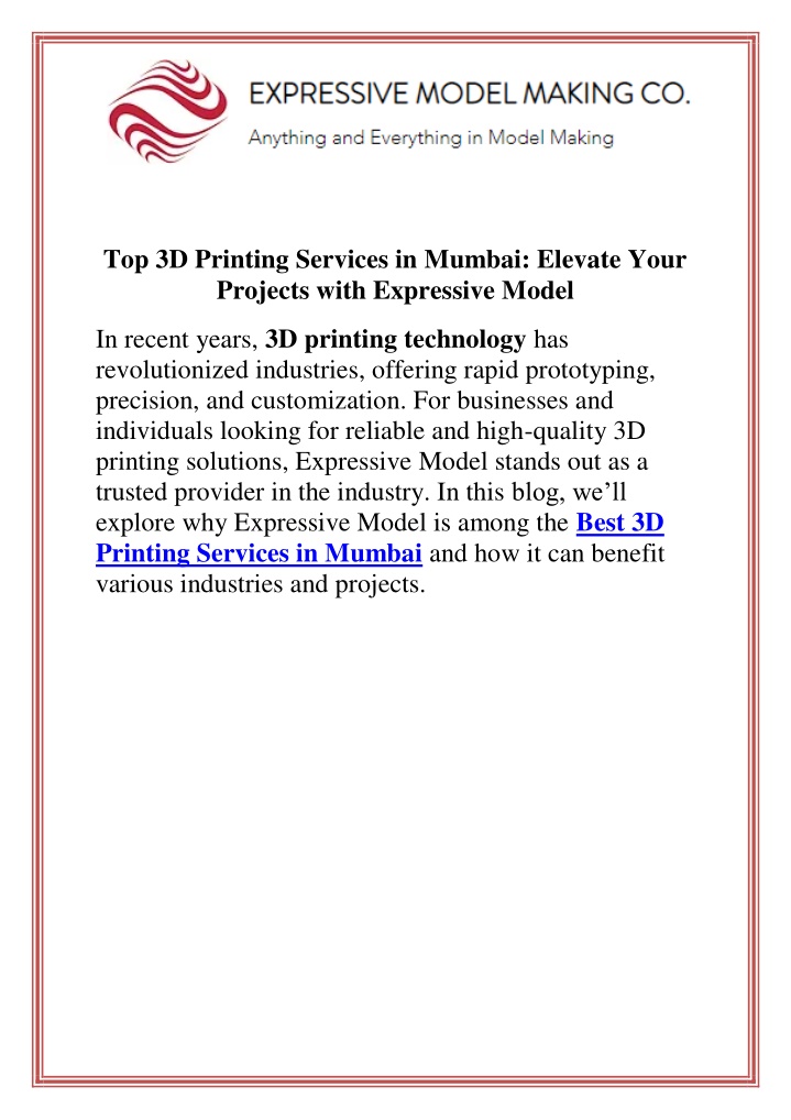 top 3d printing services in mumbai elevate your