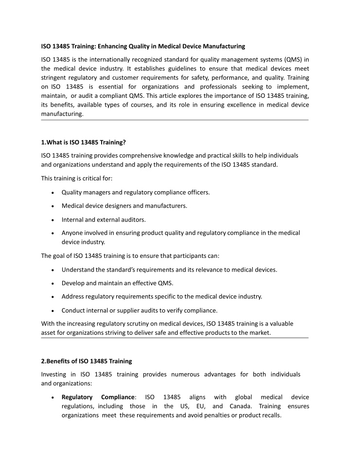 iso 13485 training enhancing quality in medical