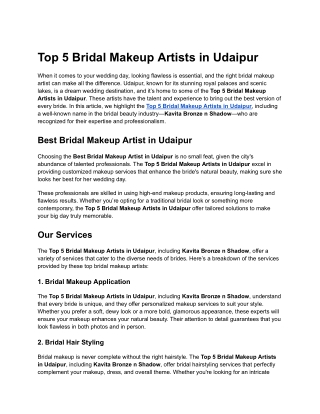 Top 5 Bridal Makeup Artist In Udaipur