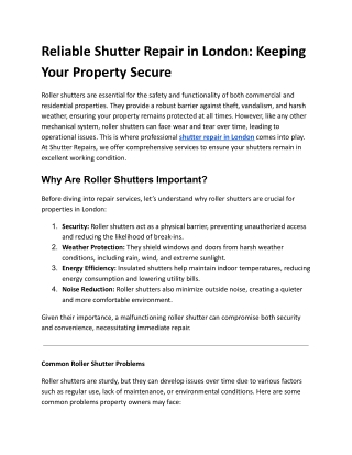 Reliable Shutter Repair in London_ Keeping Your Property Secure