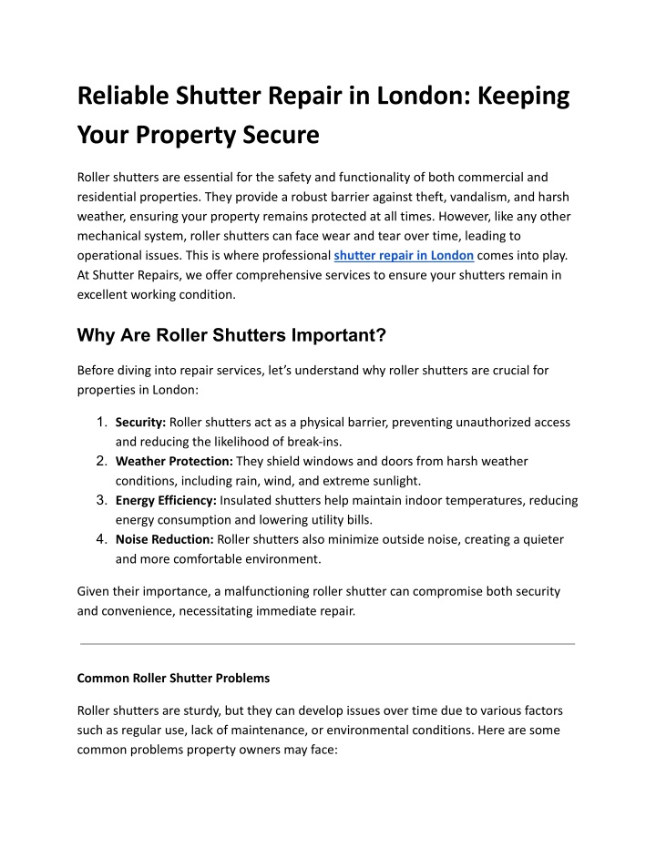 reliable shutter repair in london keeping your