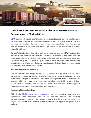 Unlock Your Business Potential with CumulusProStraatos A Comprehensive BPM solution