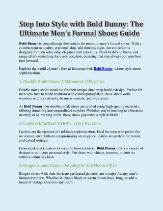 Step Into Style with Bold Bunny - The Ultimate Men’s Formal Shoes Guide