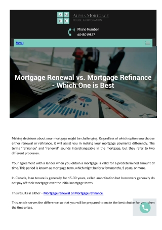 Mortgage Renewal vs Refinance