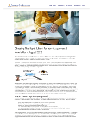 Choosing The Right Subject For Your Assignment  Newsletter - August 2022 - Foundation For Excellence