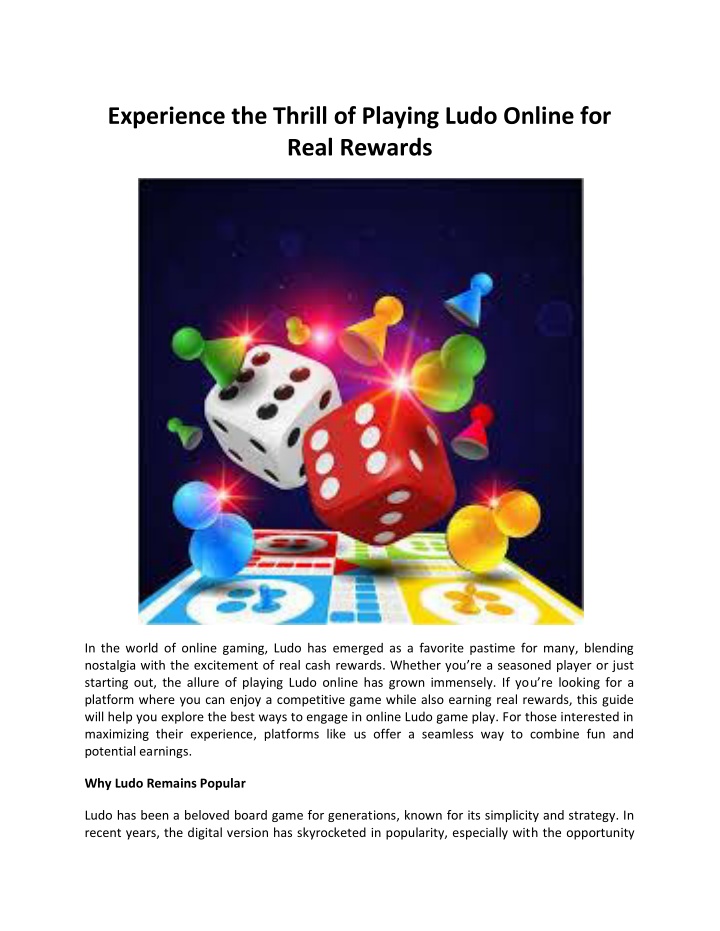 experience the thrill of playing ludo online