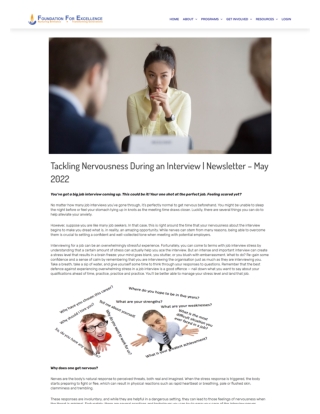 Tackling Nervousness During an Interview  Newsletter - May 2022 - Foundation For Excellence