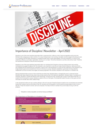 Importance of Discipline  Newsletter – Foundation For Excellence