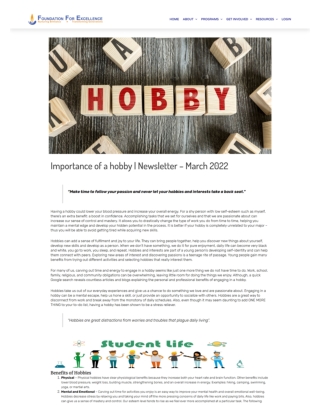 Importance of a hobby  Newsletter – Foundation For Excellence