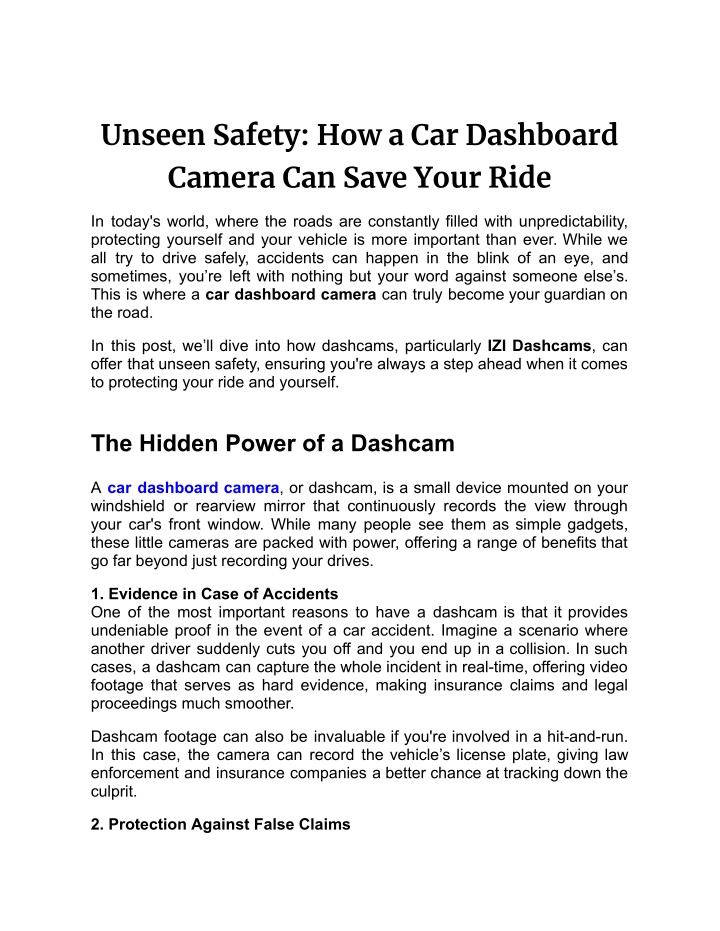 unseen safety how a car dashboard camera can save