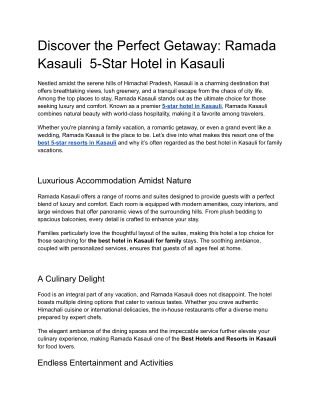 Discover the Perfect Getaway_ Ramada Kasauli  5-Star Hotel in Kasauli