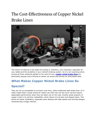 The Cost Effectiveness of Copper Nickel Brake Lines