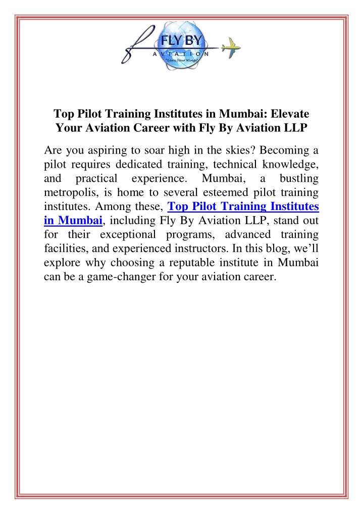 top pilot training institutes in mumbai elevate