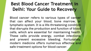 Best Blood Cancer Treatment in Delhi: Your Guide to Recovery