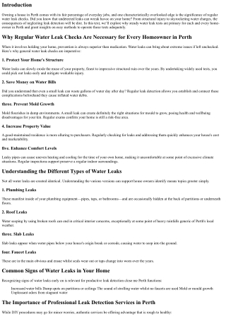 Why Regular Water Leak Checks Are Necessary for Every Homeowner in Perth
